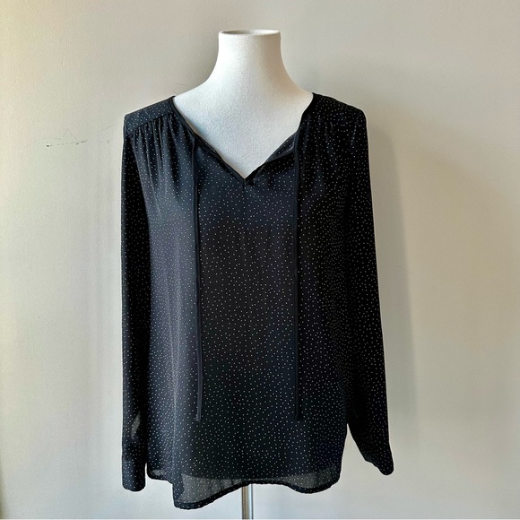 Black and White Polkadot Long Sleeve Flowy Blouse Size Small - Picture 3 of 8
